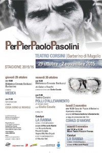 locandina di una serie di eventi dedicati a Pier Paolo Pasolini a Barberino di Mugello
