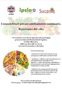 locandina di un ciclo di incontri sull'alimentazione organizzati a Cagliari dalle Acli