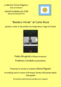 locandina della presentazione della silloge Basilico verde di carlo Rossi a Villafranca di Verona
