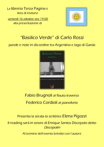 locandina della presentazione della silloge Basilico verde di carlo Rossi a Villafranca di Verona