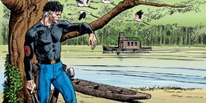un personaggio di un fumetto poggiato a un ramo davanti a un fiume