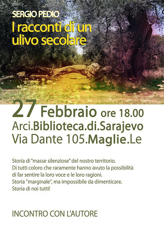 locandina della presentazione a maglie de I racconti di un ulivo secolare